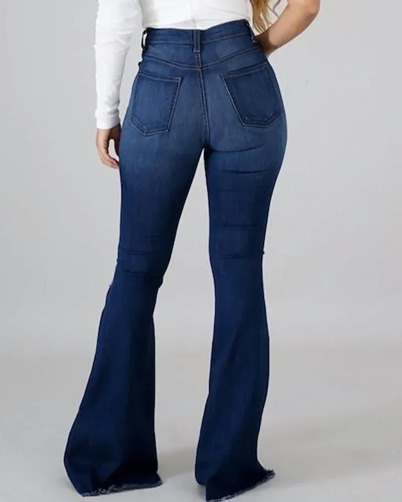 High-Waisted Jeans High Elasticity Splitter Fashion European American Net Red Direct Factory Sales Cross-Border Trade Goods