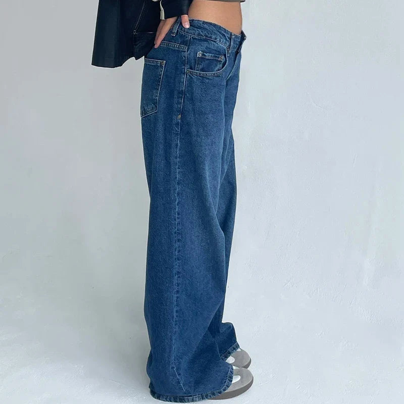 Maemukilabe Women Y2K Low Rise Baggy Jeans Retro Aesthetic Loose Fit Boyfriend Straight Wide Leg Jeans Trendy Stretch Denim Pant