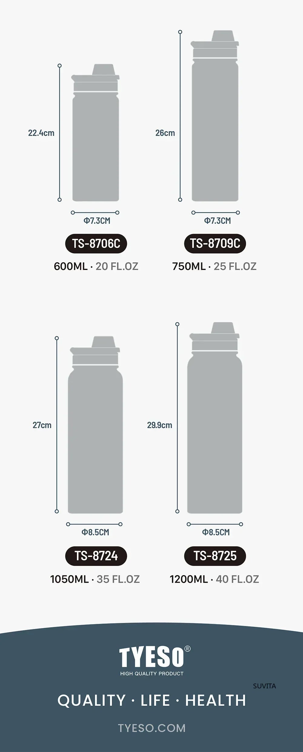 Tyeso Stainless Steel Thermos Water Bottle Portable Sport Vacuum Flask Keeps Cold and Heat Thermal Mug Insulated Car Tumbler Cup