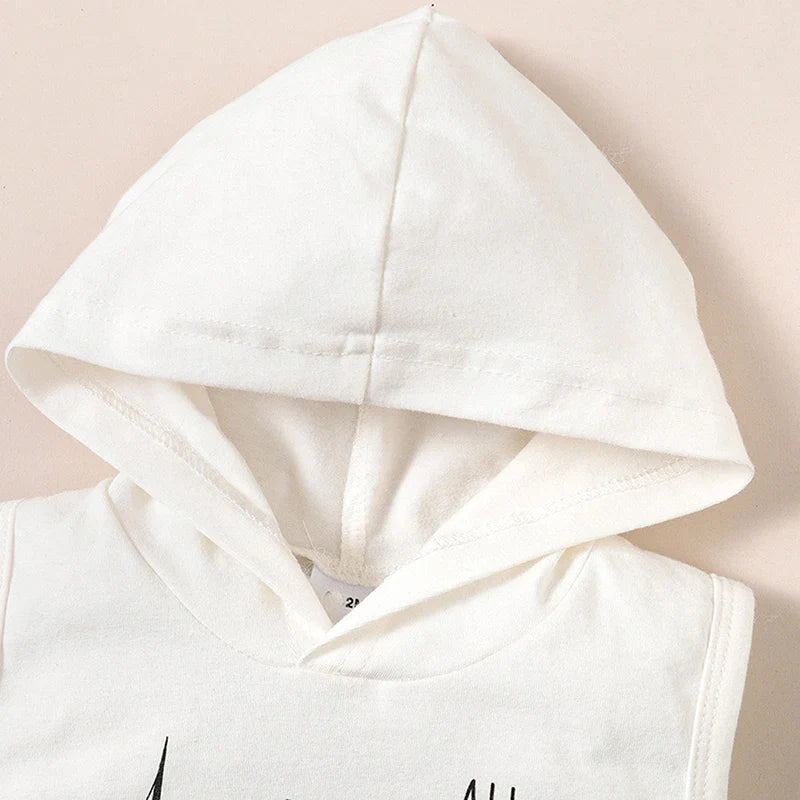 Toddler Baby Boy 4th of July Outfits, Letter Print Hooded Tank Tops Elastic Waist Striped Shorts Infant Summer Set