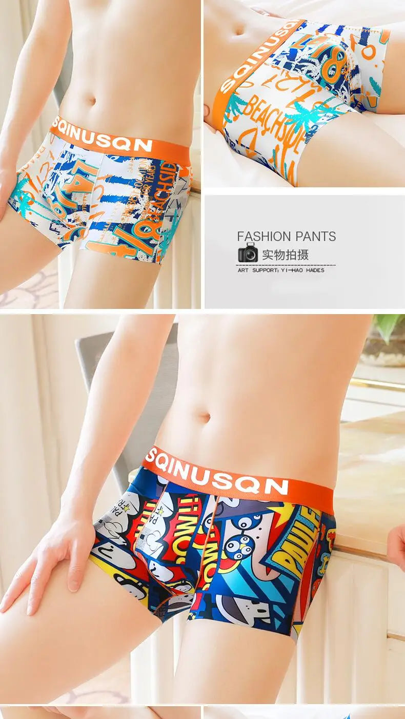 Lightweight Ice Silk Mens Underwear Elastic waistband Boyshorts Cotton 3D-Pouth Youth Boxer shorts Loose Male Boxer Underpants