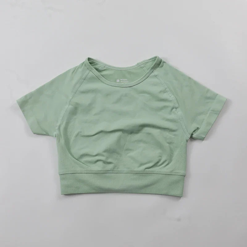 Impact Crop Top Women Short Sleeve Yoga Shirts Slim Fit Seamless Workout Top T-shirt Gym Clothes Woman Sportwear
