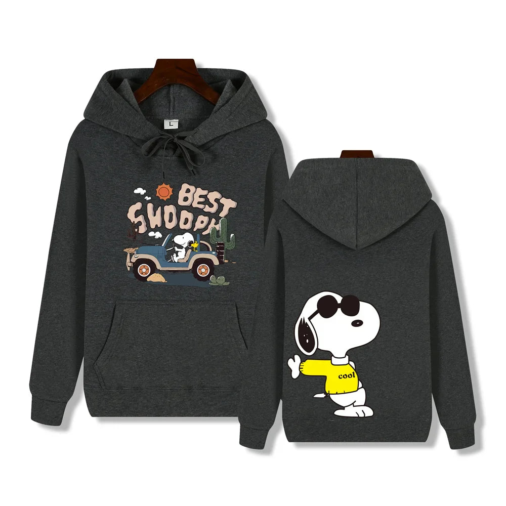 Men's casual fashion brand high-end quality Snoopy print Autumn Winter thick warm street fashion hoodie