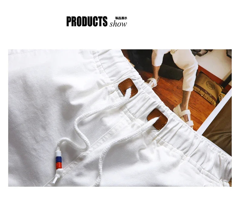White Shorts Men Cotton Casual Shorts Bermudas Summer Slim Fit Drawstring Shorts Daily Wear Soft Touch and Comfortable Pants