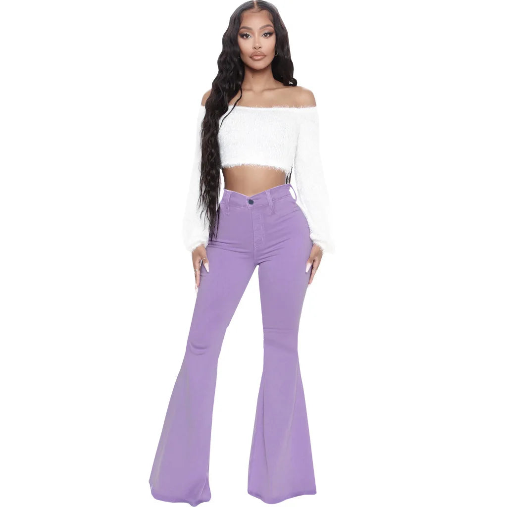 Women Jeans Flare Pants Sexy Denim Long Pant Hip Wrap Casual Solid Elegant Splice Regular Slim Fit High Waist Trousers Summer