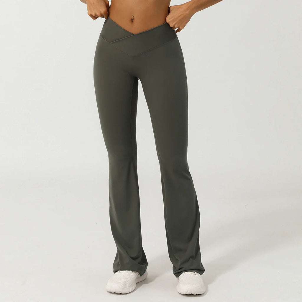 Women Cross Waist Fitness Breathable Yoga Training Gym Outdoor Dance Sport Flare Pants