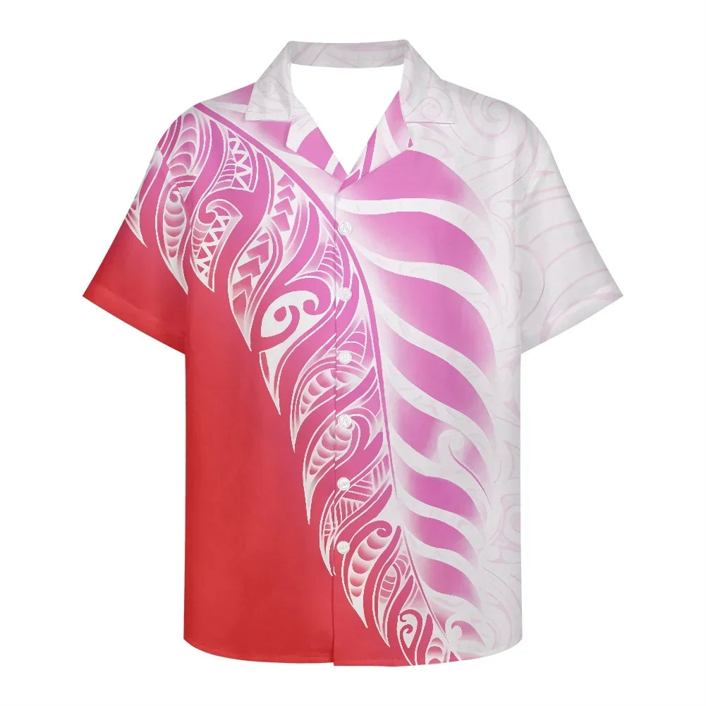 Men's Business Polynesian Shirt Casual Short Sleeve 2022 New Lapel Tribal Tattoo Button Slim Fit Fashion Top