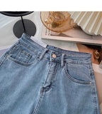 High-waisted Plus-size Women Jeans Student Casual Versatile Trendy A- line Hot Pants Cotton Material Straight Cylinder Style