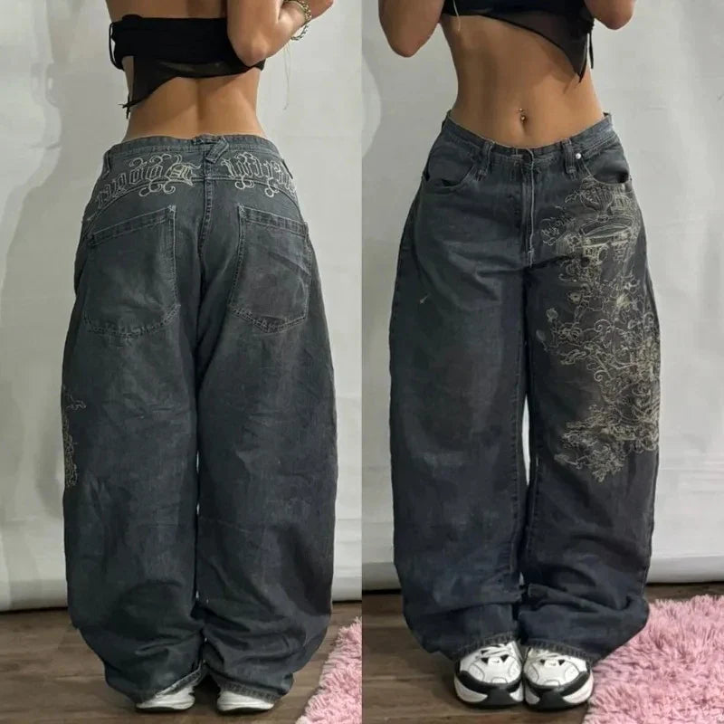 Y2K Harajuku Fashion New Solid Color Washed Baggy Jeans Women Streetwear Punk Popular Casual Joker High Waist Wide Leg Pants