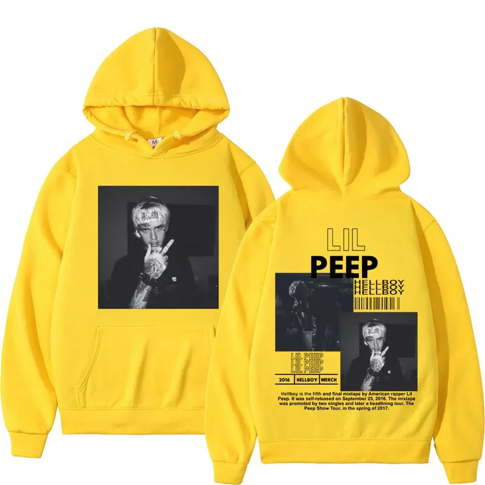 Hip hop rapper Lil Peep patterned hoodie high-quality fashion pullover men's and women's street fashion retro hooded sweatshirt