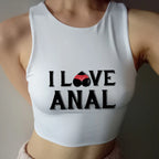 I LOVE ANAL Letters Print Summer Fashion Women Sexy Slim Tops O-neck Sleeveless Double Nylon Ladies Good Quality Tank Top