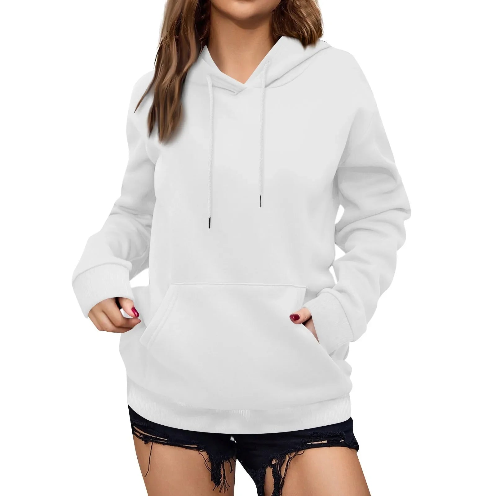 y2k Solid Minimalist Women's Hoodie, Long Sleeve With Pocket Casual Daily Wear 2024 Women Hoodies Autumn Sudadera de mujer