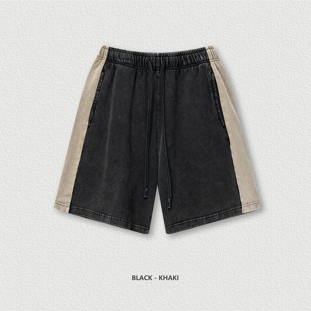 ZODF Vintage Men Washed 370gsm Cotton Shorts Unisex High Street Patchwork Distressed Shorts Brand Clothes HY1026