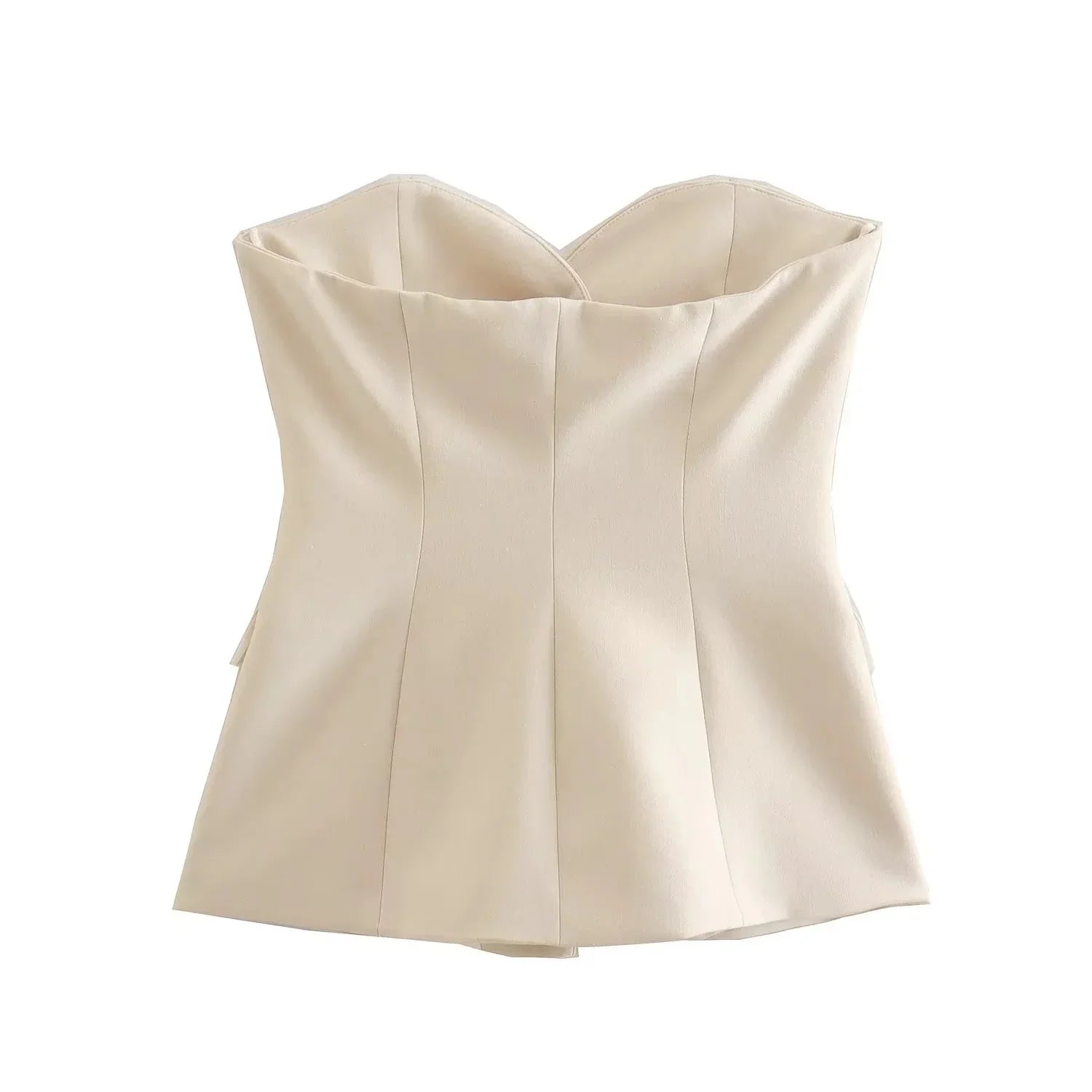 TRAFZA Women Elegant Solid Pant Suit Front Button Strapless Sexy Tank Tops + Side Slit Trouser Female Fashion Streetwear Sets