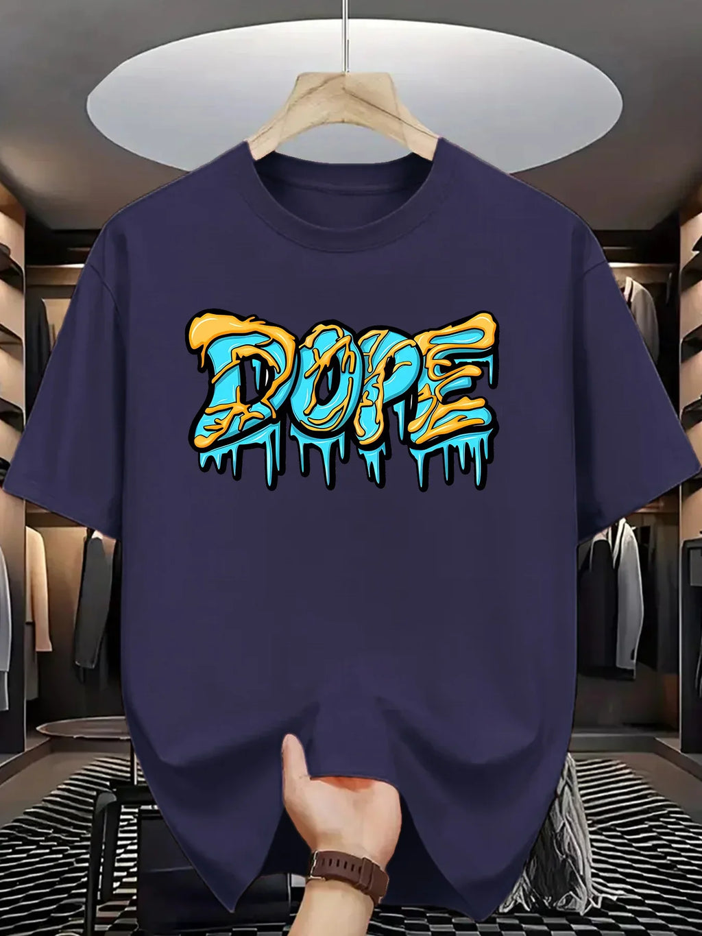 Summer men's 100% pure cotton casual loose oversized fashionable creative DOPE letter printed round neck short sleeved T-shirt