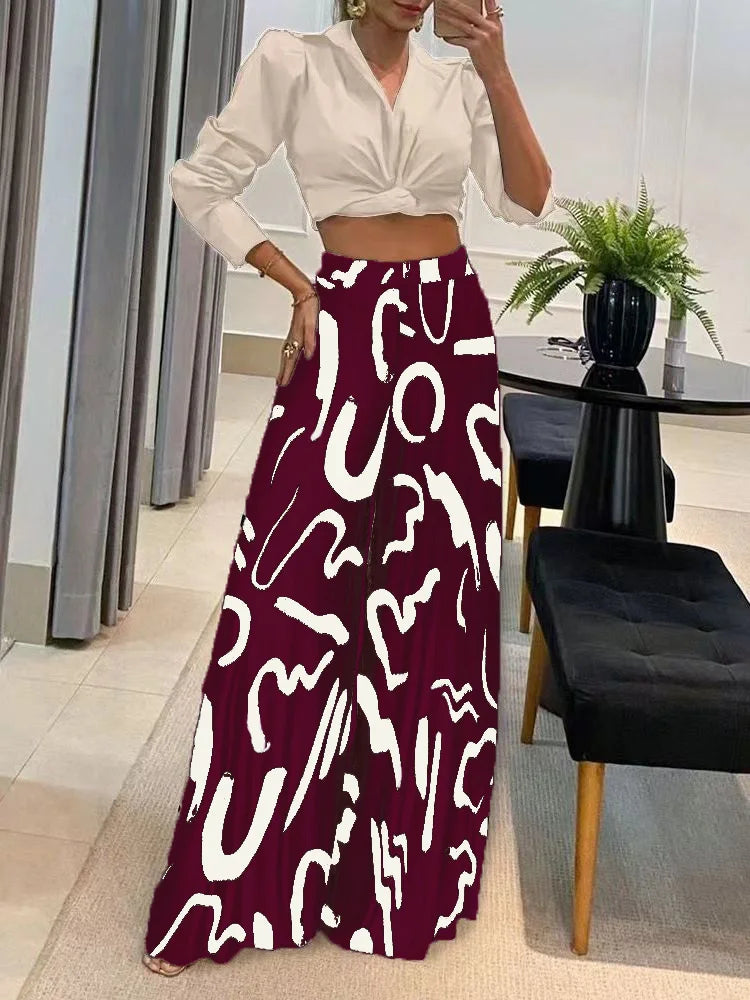 Fashion Colorful Printed Elastic Pants Women Elegant Wide Leg Pants Women Casual Loose Trousers