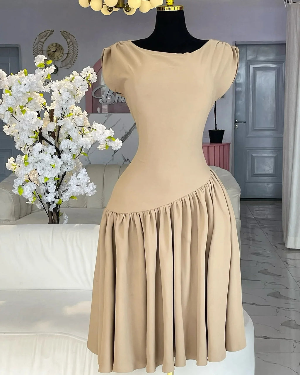 CM.YAYA Women Ruched Shoulder Big Swing Ball Gown Pleated Vintage Dress 2025 Sexy Club Party Evening High Street Dresses