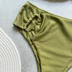 Green Shiny Solid Swimwears Bandeau U Shaped Bikini High Waist Sexy Swimsuit Woman 2025 Wrinkled Bather Brazilian Bikini Mujer
