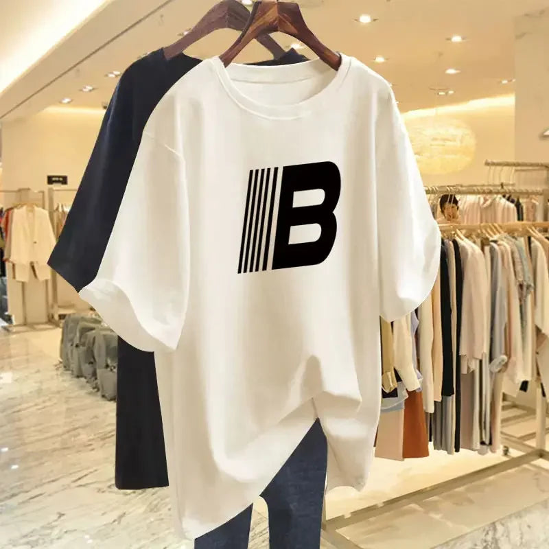 Women Pure Cotton Letter Casual Basic T-shirt Summer Fashion Short Sleeve Loose Letter Printed Pullovers