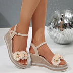 Lace Flower Wedge Heel Sandals for Women Summer Fashion Chunky Platform Sandalias Mujer Thick Bottom Non Slip Beach Shoes Woman