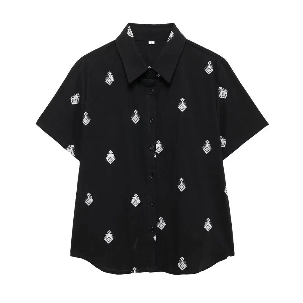 ZEVITY New Women Fashion Geometric Embroidery Wide Leg Pants High Waist Female Chic Zipper Fly Ankle Length Trousers Mujer P6247