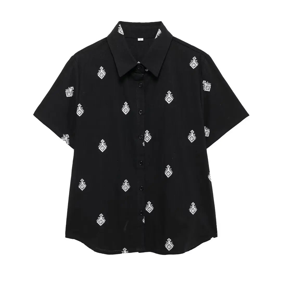 ZEVITY New Women Fashion Geometric Embroidery Wide Leg Pants High Waist Female Chic Zipper Fly Ankle Length Trousers Mujer P6247