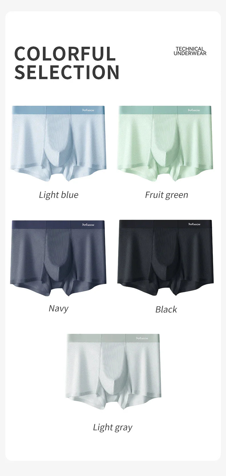 MiiOW 3Pcs Soft Ice Silk Men Boxer Underwear Men's Panties Summer Breathable Striped Underpants Male Antibacterial Boxers Trunks