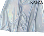 TRAF Women's Metallic Colour Glitter Dress Sexy Backless Sleeveless Spaghetti Strap Dresses Party Bar Sleeveless Short Dresses