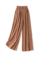 SuyaDream Women Wide Leg Pants 100%Real Silk Solid Elastic Waisted Ankle-length 2024 Office Spring Autumn Chic Trousers Black