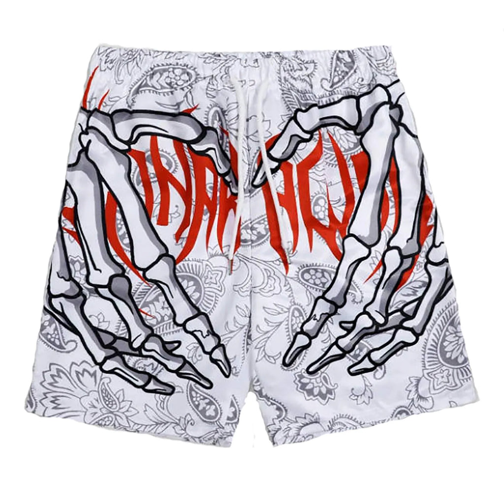 Elastic Waist Jogging Shorts Swim Trunks Board Shorts Summer Beach Shorts With Hand Print Y2k Shorts For Men Ropa Hombre