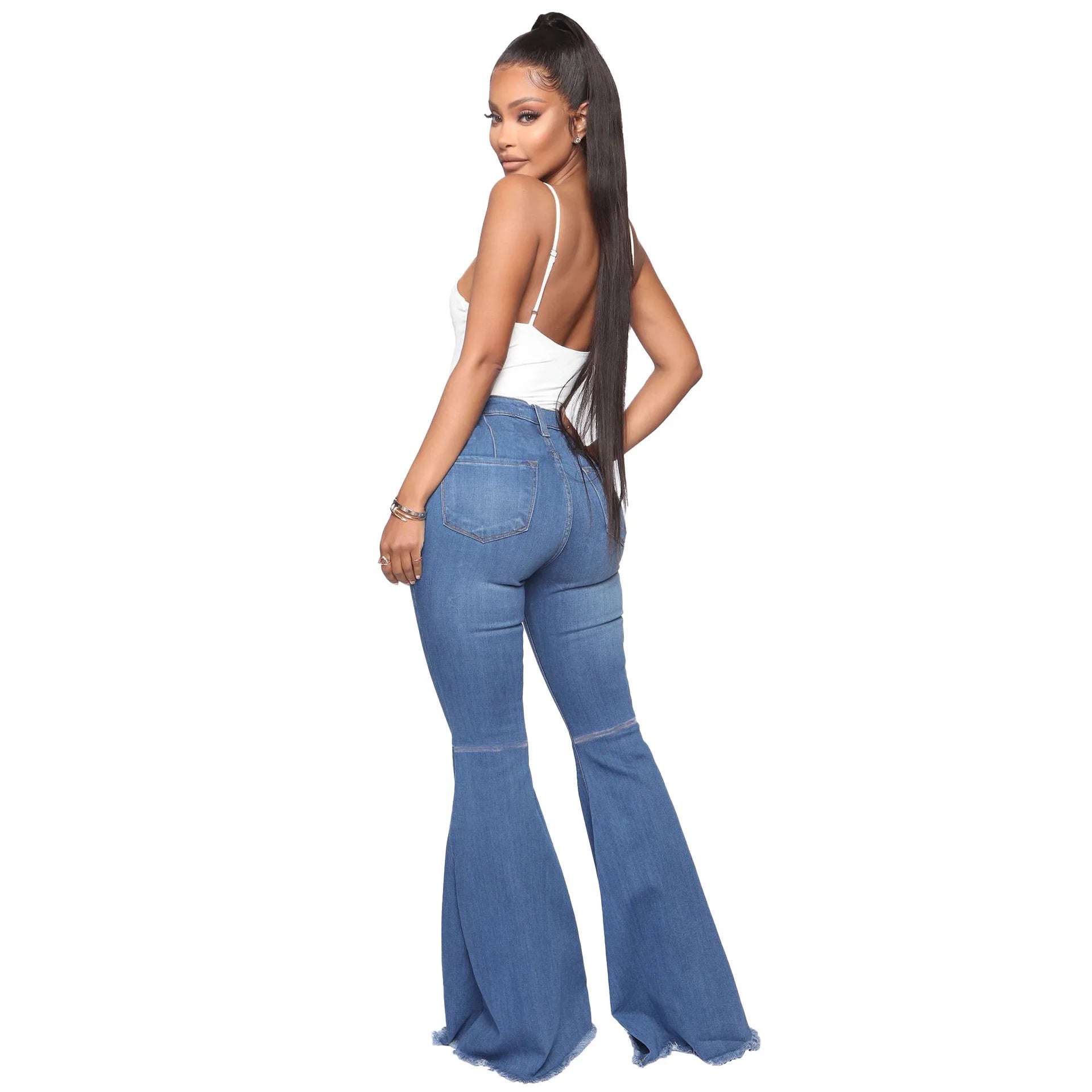 Women Jeans Flare Pants Sexy Denim Long Pant Hip Wrap Casual Solid Elegant Splice Regular Slim Fit High Waist Trousers Summer