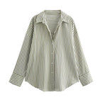UNIZERA Women's Basic Striped Shirt with Collar Pocket Buckle Decoration Spring/Summer New Women's Shirt Top
