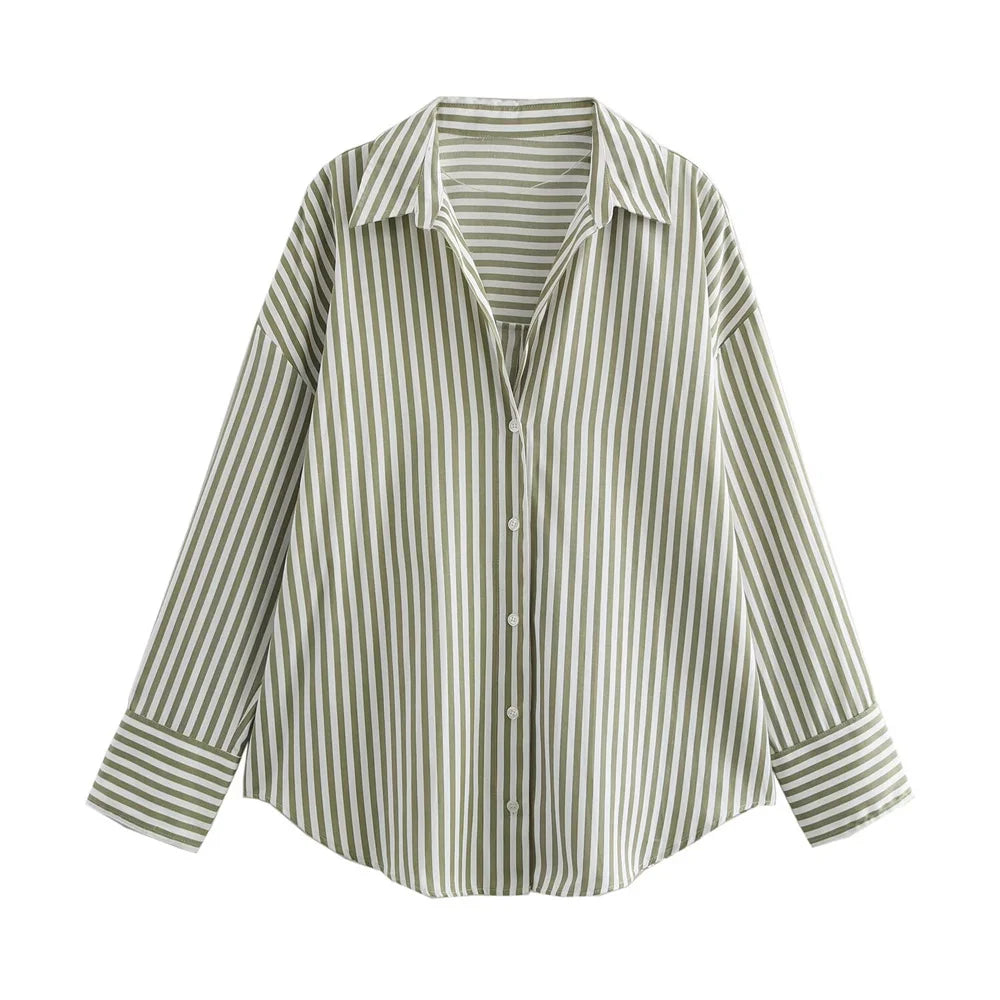 UNIZERA Women's Basic Striped Shirt with Collar Pocket Buckle Decoration Spring/Summer New Women's Shirt Top