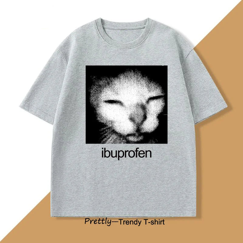 Ibuprofen Cat Meme T-shirt Men Causal Funny Cat Graphic T Shirts Fashion O Neck Mens Clothes Unisex Streetwear T-shirts