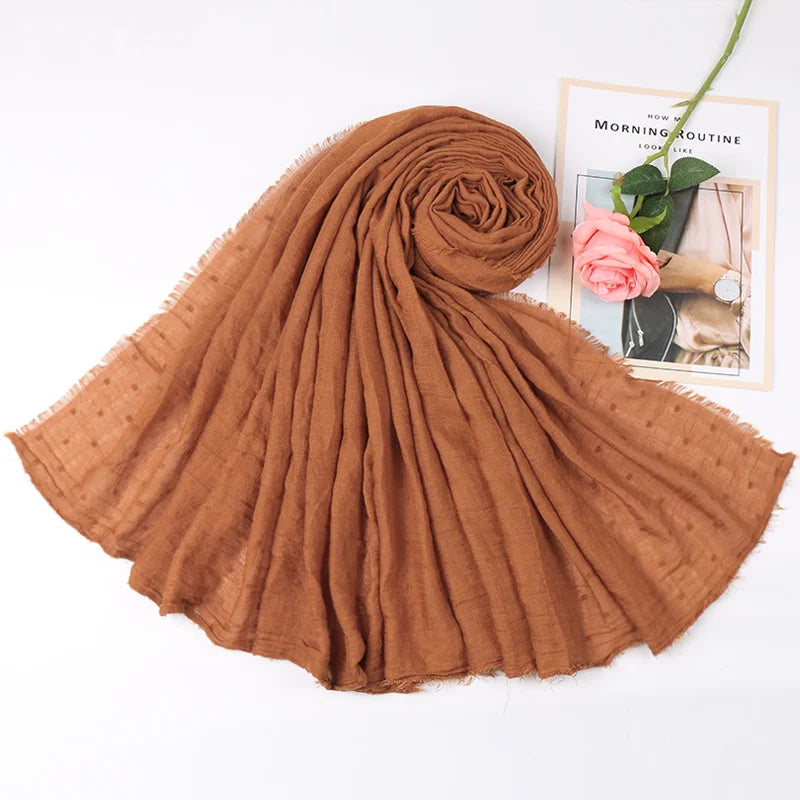 Dot Pom Pom Cotton Hijab Scarves Women Muslim Shawls Big Size Headscarf Wraps Solid Headbands Turbans Bandana Foulard Bufandas