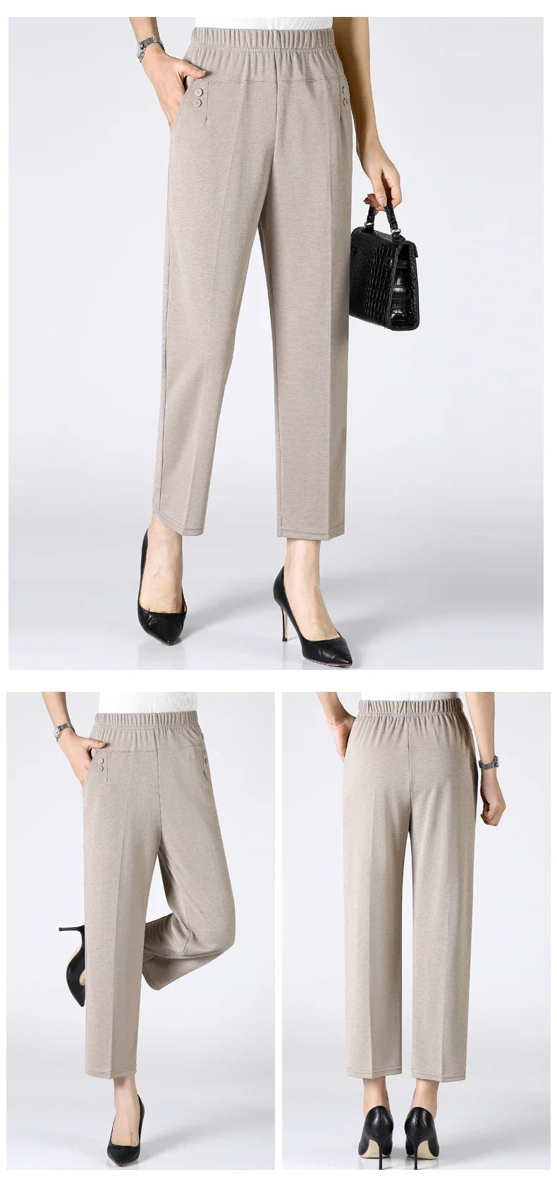 Summer Thin Breathable Elastic Pants 8XL Women's Solid Color High Waisted Loose Casual Pants Middle-aged Elastic straight leg