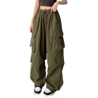 Green Women Baggy New Pants Cargo Trousers Streetwear Multi Pockets Casual Loose Trousers Outdoor Tracksuit Women Pants