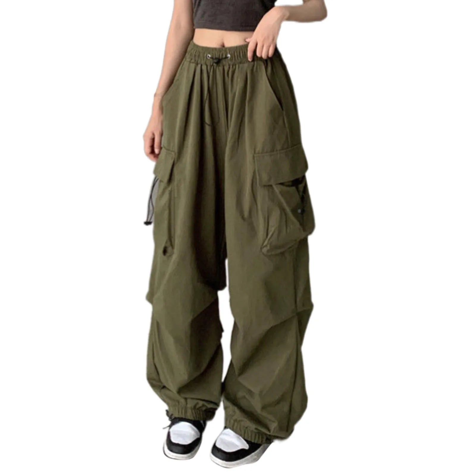 Green Women Baggy New Pants Cargo Trousers Streetwear Multi Pockets Casual Loose Trousers Outdoor Tracksuit Women Pants