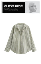 UNIZERA Women's Basic Striped Shirt with Collar Pocket Buckle Decoration Spring/Summer New Women's Shirt Top
