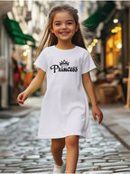 Girl's summer casual A-line dress with letter print | Machine washable, perfect for spring and summer outings