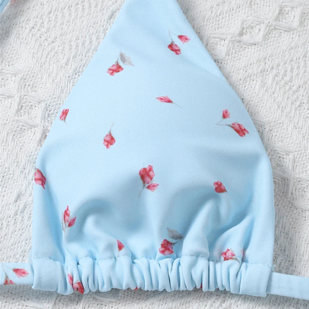 Yellow Floral Print Swimwear Mesh Cove Ups 3 Piece Bikini Set Damen Sexy Swimsuit Women 2025 Beach Wear Bikinis Swimming Wear