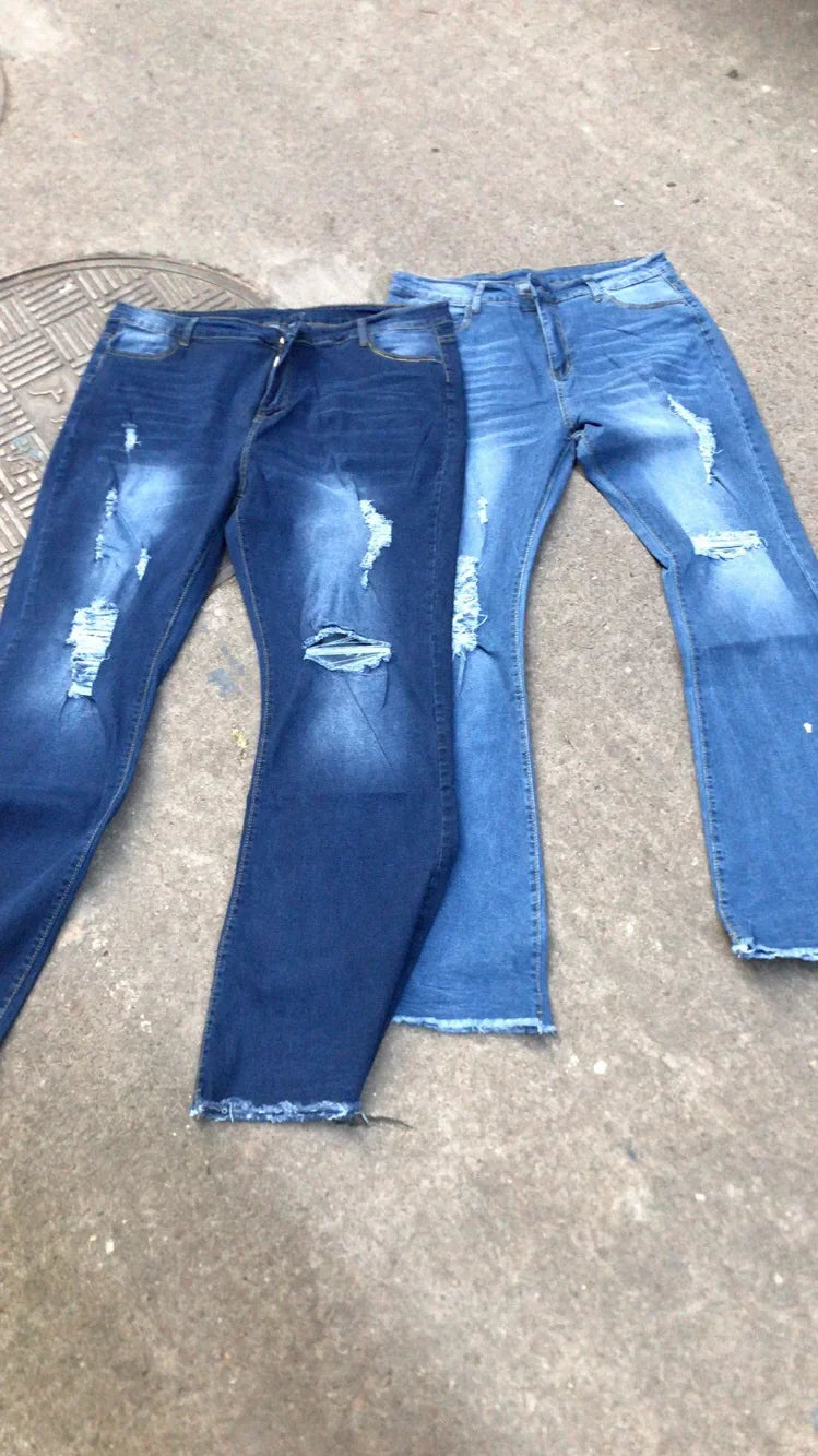 High-Waisted Jeans High Elasticity Splitter Fashion European American Net Red Direct Factory Sales Cross-Border Trade Goods