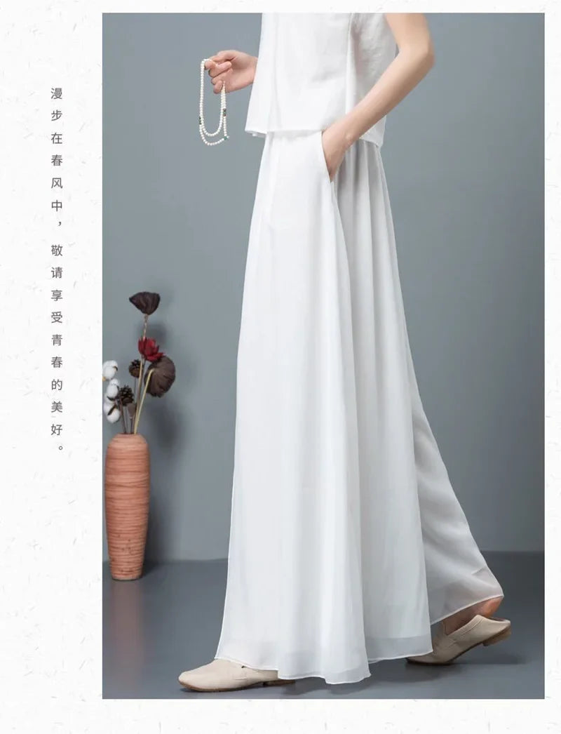 Women Chinese Classical Dance Clothing Female Elegant Trousers Practiice Clothes Modern Elastic Waist Ethnic Pants White Black