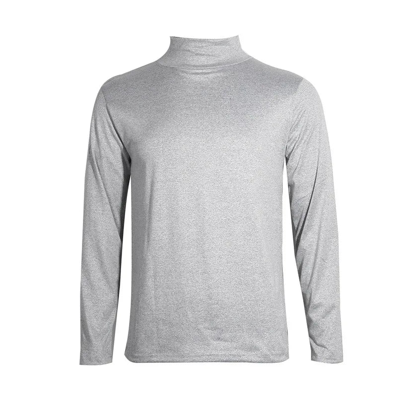 Fashion Men's Casual Slim Fit Basic Turtleneck High Collar Pullover Male Autumn Spring Thin Tops Basic Bottoming Plain T-shirt