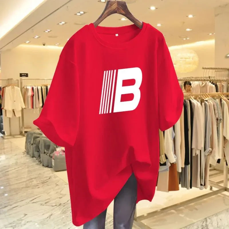 Women Pure Cotton Letter Casual Basic T-shirt Summer Fashion Short Sleeve Loose Letter Printed Pullovers