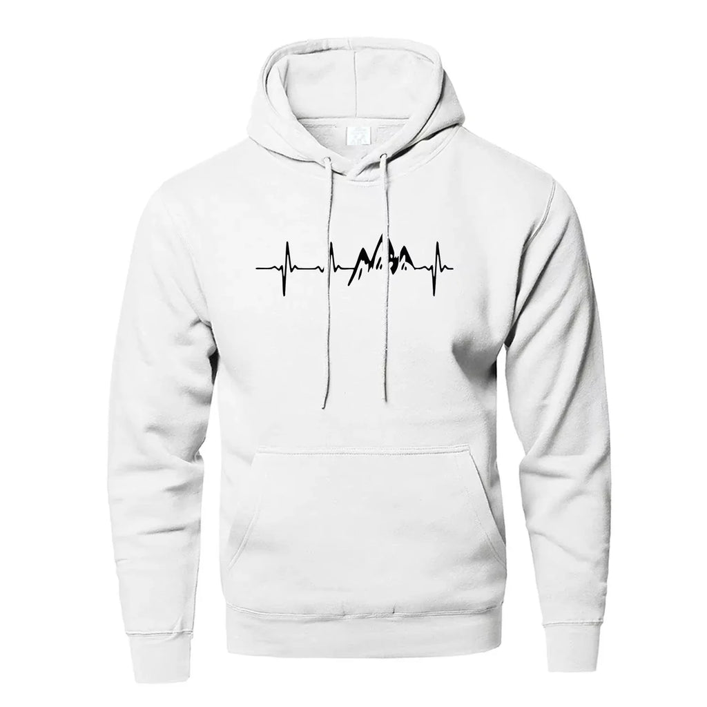 Mountain Heartbeat Hoodies teens Sweatshirt Autumn Long Sleeve Hooded Sweatshirt Hoodie Black Gray Sportswear