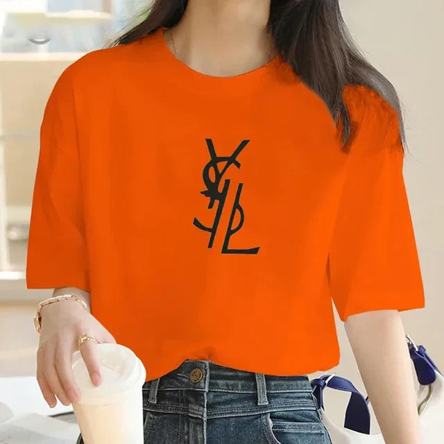 Men's and Women's Cotton T-Shirts Summer Letter Printed T-Shirts Basic Round Neck T-shirt Fashion Casual Short Sleeved Top Tees