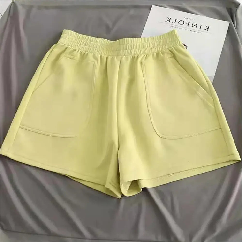 Summer Women's Shorts High Waist Casual Sports Shorts Loose Homewear Bottoms Elastic Hot Pants Solid Wide Leg Sweat Short