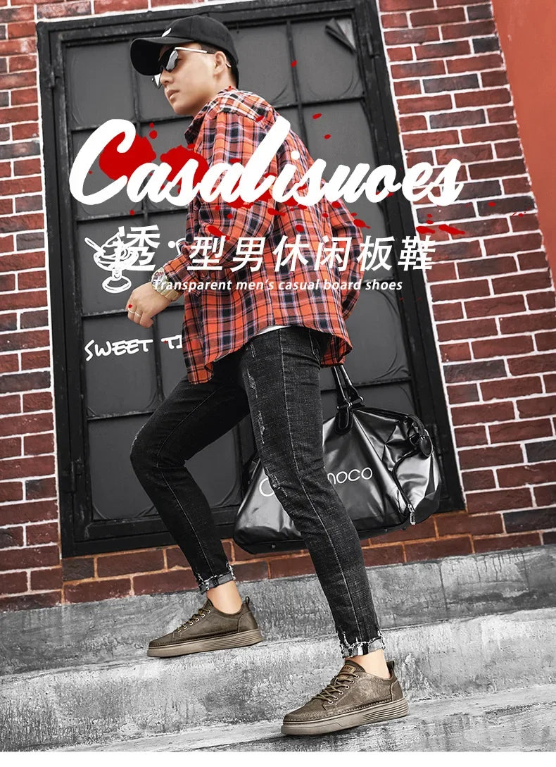 New Brand Men's Casual Leather Shoes Male Sneakers Comfortable Flat Shoes High End Fashion Lace Up Shoes for Men Tenis Masculino