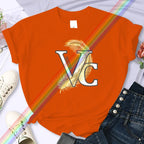 For Women's Luxury Brand High-Quality Summer Feather Printing T-shirt 100% Cotton Casual Oversized Y2k Personality Sleeve O-neck